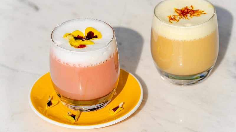 Kesar doodh, warm Indian saffron milk with cardamom and pistachios, made with Raihan Afghan Super Negin saffron