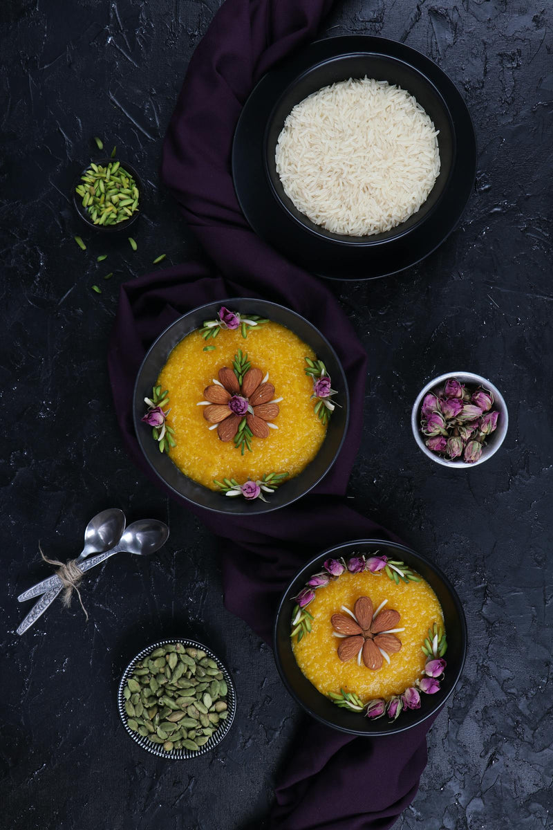 Sholeh zard — Persian saffron rice pudding