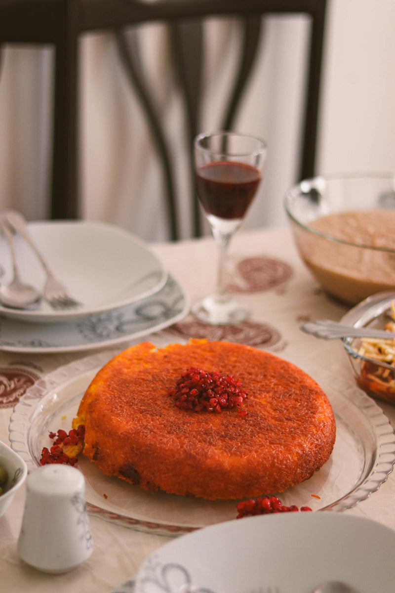 Persian saffron rice with tahdig — golden crust