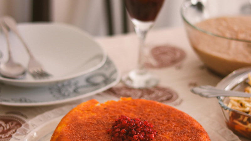 Persian saffron rice with golden tahdig crust, made with Raihan Afghan Super Negin saffron