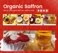 Saffron threads infusing in warm water — rich golden amber color extraction