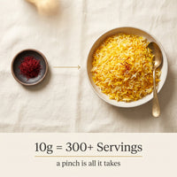 10g of Raihan saffron makes 300+ servings — pinch to golden saffron rice