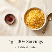 1g of Raihan saffron makes 30+ servings — pinch to golden saffron rice