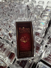 Raihan Saffron 2g glass bottle close-up — authentic Afghan Super Negin grade, hand-harvested