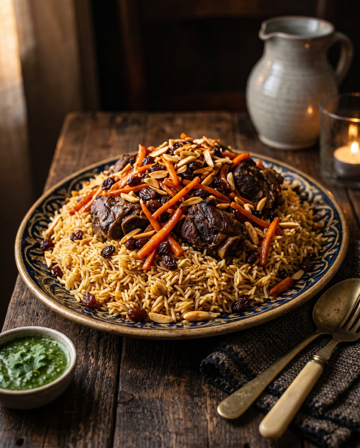 Kabuli pulao con azafrán, zanahorias y pasas