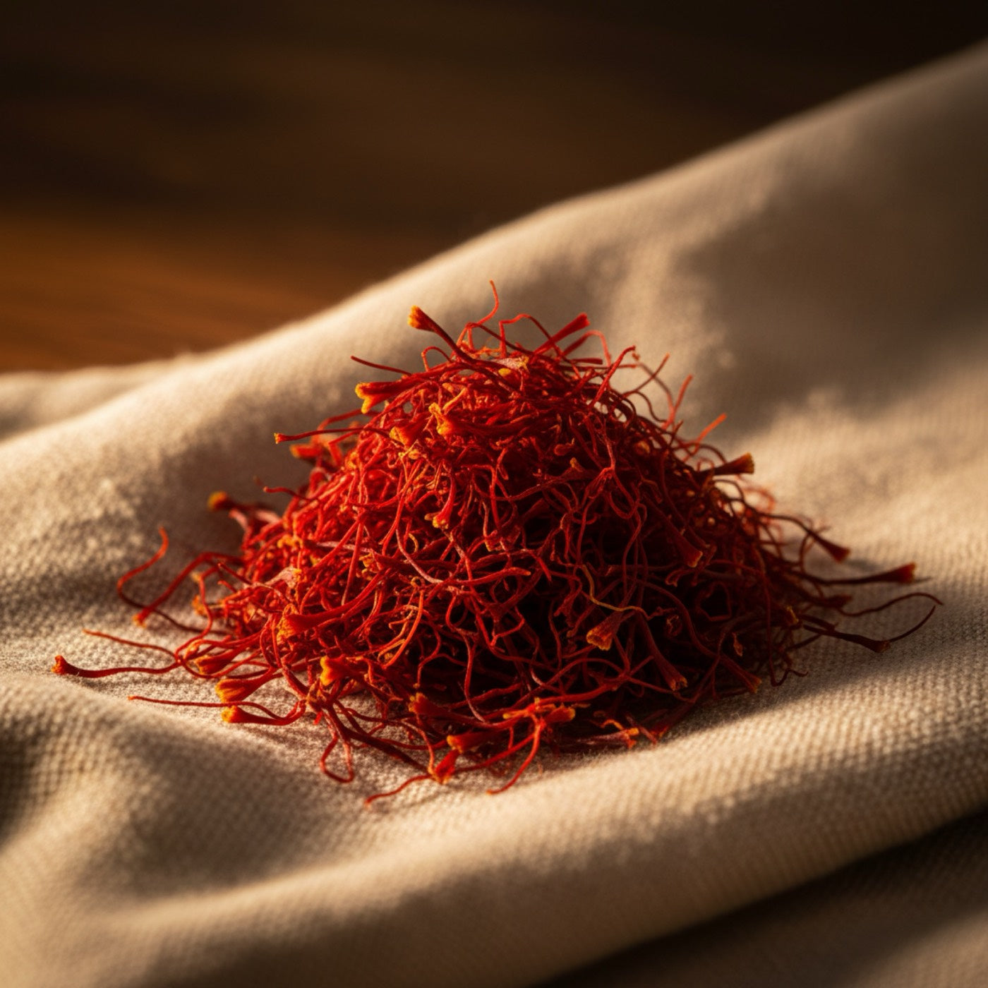 Macro of all-red Super Negin saffron threads from Herat, Afghanistan